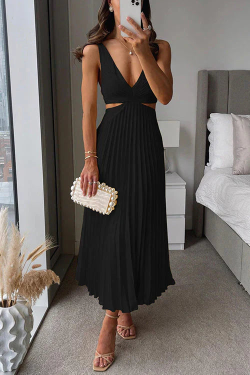 Pleated Cutout Midi Dress