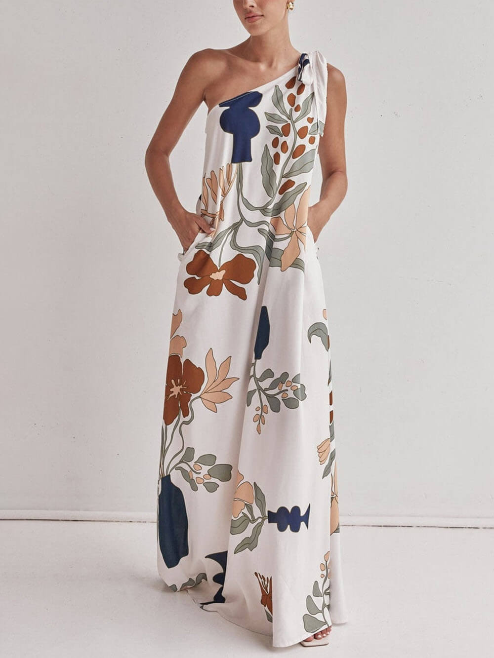 One-Shoulder Printed Maxi Dress