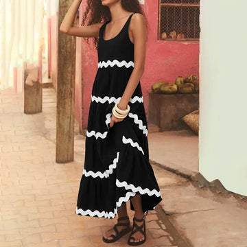 Wave Trim Tiered Maxi Dress