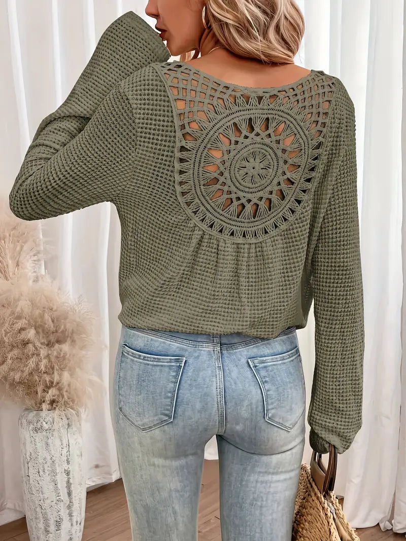 Open Back Knit Top with Mandala Detail