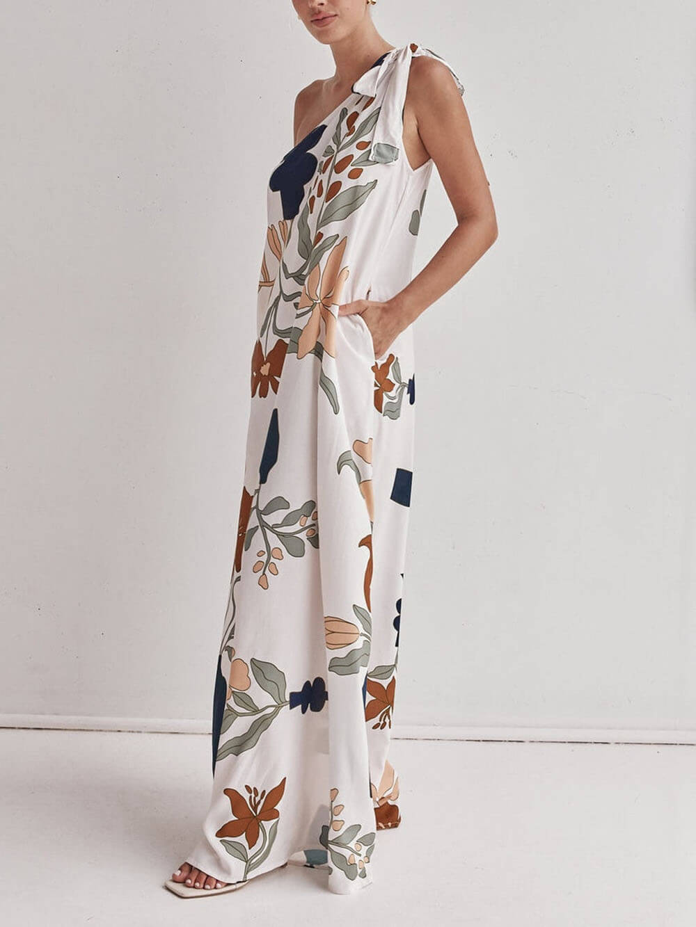 One-Shoulder Printed Maxi Dress