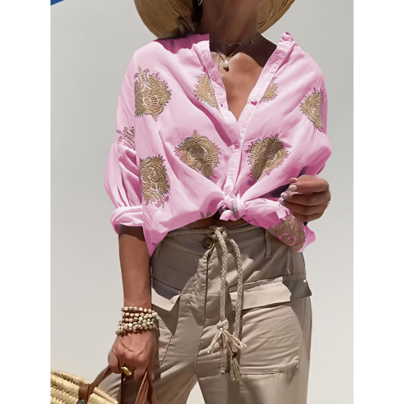 Boho-Embroidered Relaxed Fit Blouse