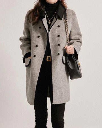 Classic Contrast Wool Button Coat