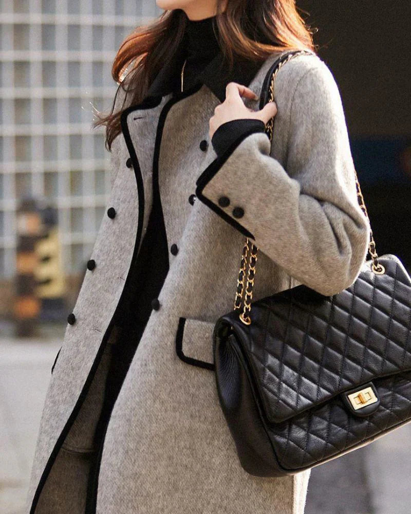 Classic Contrast Wool Button Coat