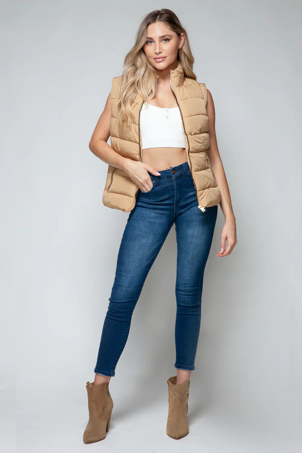 Cropped Zip-Up Puffer Vest