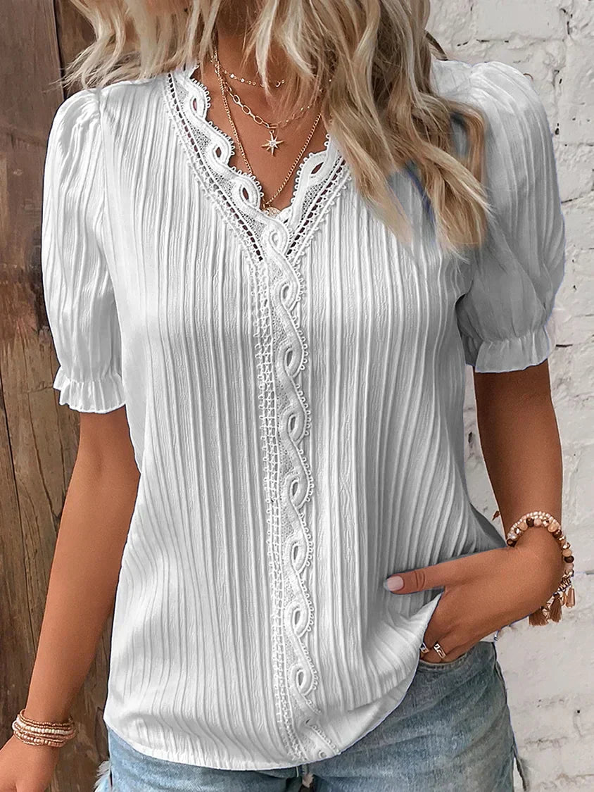 Minimal V-Neck Short Sleeve Shirt