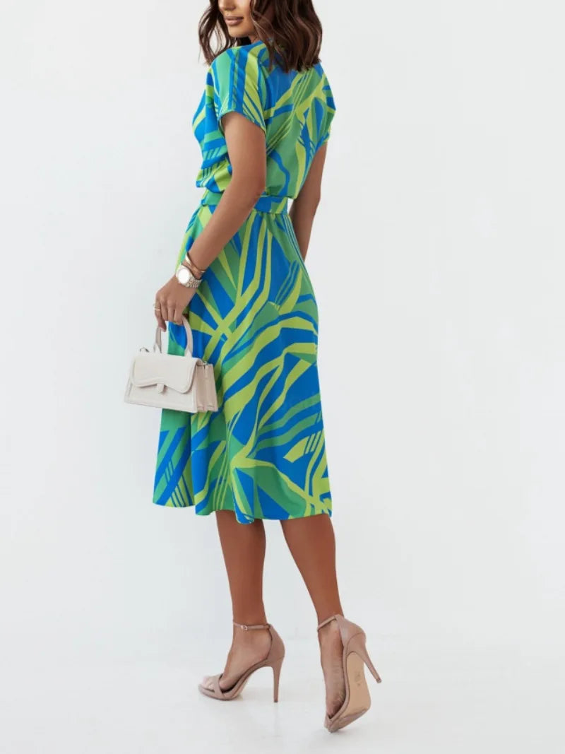 Abstract Belted Shirt Dress