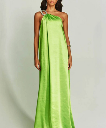 Satin One-Shoulder Metallic Maxi Dress
