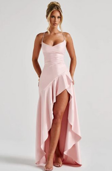 Satin Backless Slit Gown