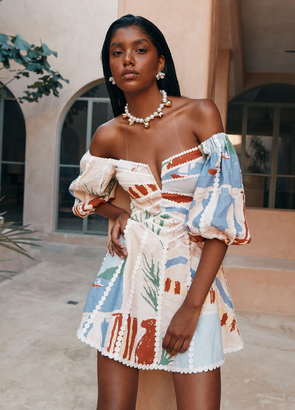 Printed Linen Mini Dress
