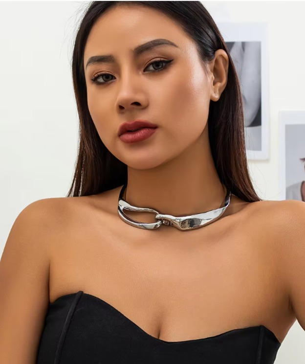Gold and Silver Buckle Collar Necklace