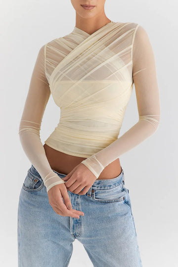 Sheer Mesh Long Sleeve Layering Top