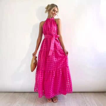 Textured Halter Tiered Maxi Dress