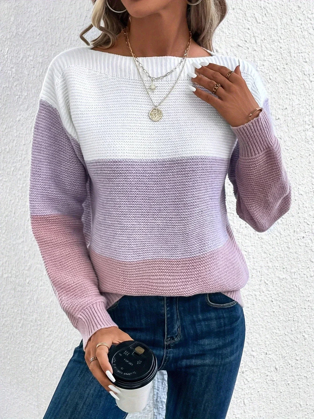 Multicolor Boat Neck Sweater