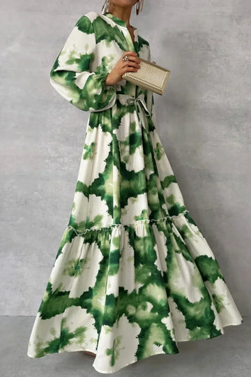 Watercolor Tie Waist Maxi Dress