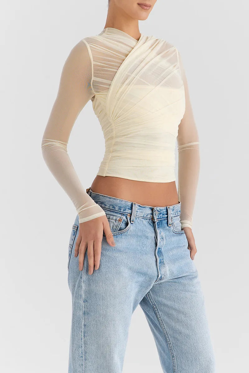 Sheer Mesh Long Sleeve Layering Top