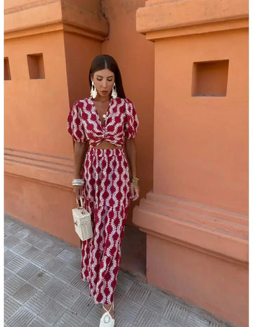 Twist Front Puff Sleeve Maxi Dress