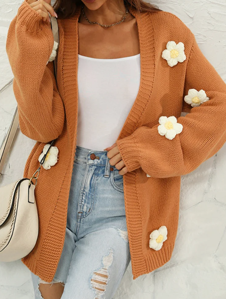 Embroidered Daisy Knit Cardigan