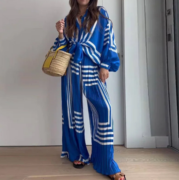 Twist Front Long Sleeve Top and Wide Leg Pants Set