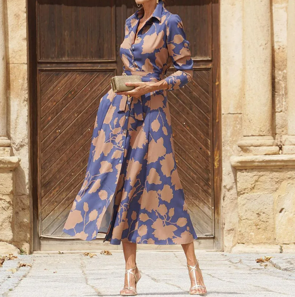 Pleated Shirt Collar Midi Dress