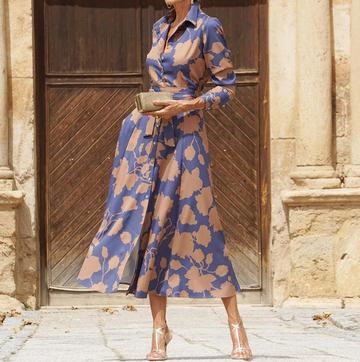 Pleated Shirt Collar Midi Dress