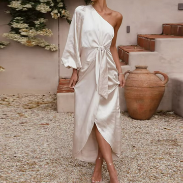 One-Shoulder Satin Tie Dress