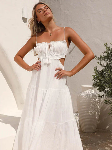 Strappy Ruched Tiered Midi Dress