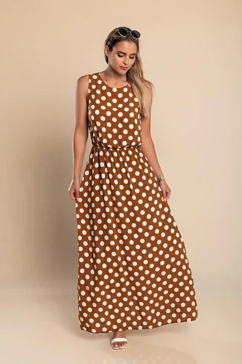 Sleeveless Polka Dot Maxi Dress